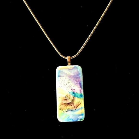Seashell Pendant Necklace 24" Shell Sea Life Nautical Upcycled Hand Painted - Picture 3 of 8